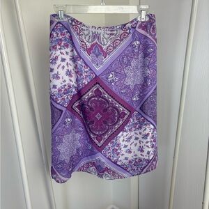Vintage Y2K Purple and White Paisley Patterned Midi Skirt